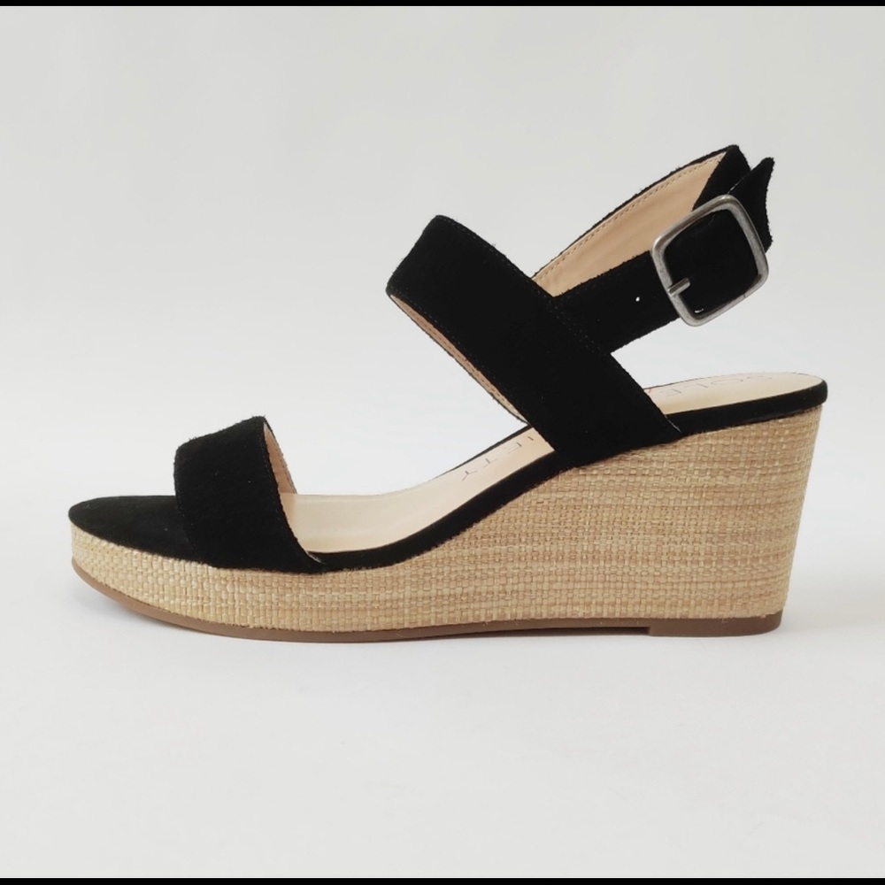 NEW Sole Society Black Suede So-Cimmie Wedge Sandals Size 7.5 Cimmie